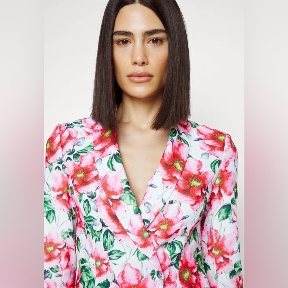 NWT ALICE + OLIVIA Latoya Tea Floral Crepe Tailored Mini Blazer Dress - Picture 6 of 16